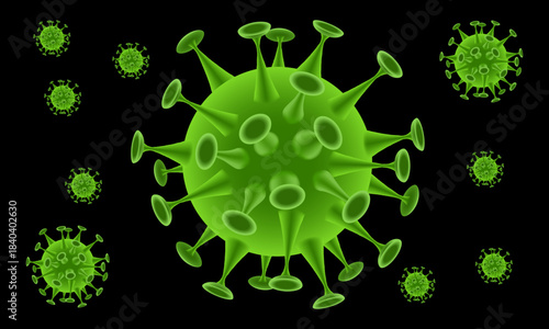 Illustration of virus with spikes of glycoproteins, mproteins, e proteins and hemmagglutin est erase