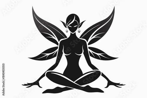 angel meditating in lotus pose vector illustration
