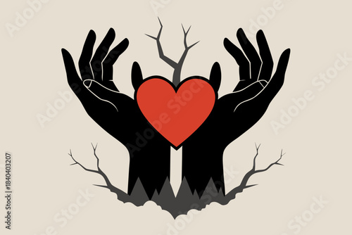 Hands holding a red heart symbol of love and romance
