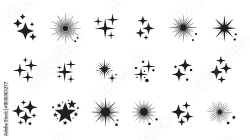 a collection of diverse starburst and sparkle shapes in black ideal for graphic design projects on transparent background silhouette high quality professional detailed modern elegant stylish