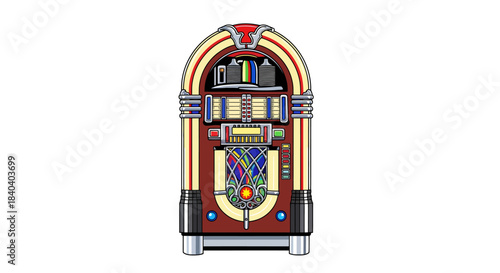 Vintage jukebox illustration ready to play your favorite song, perfect for retro themes, music events, or nostalgic designs and projects that capture 50s style