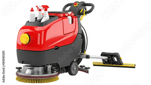 Professional ride on floor scrubber machine isolated on transparent background