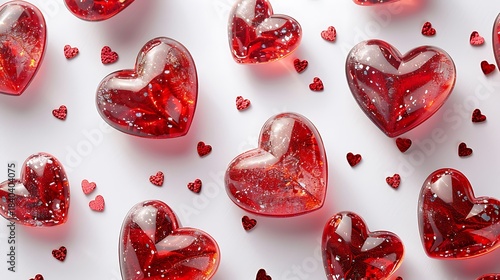 Valentine red hearts on clean white background isolated on white background