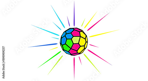 Radiant explosion of vibrant colors emanating from a captivating geometric sphere, perfect for adding a burst of energy and modern flair to any design