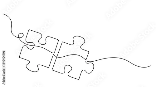 Continuous one line drawing animation of jigsaws on white background. Puzzle game symbol and sign business metaphor of problem solving, solution, and strategy. Animation video. Puzzle game 