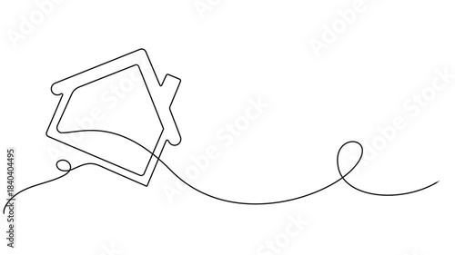 Animation of a single line drawing of a house. Continuous contour movement of a house. Continuous video with one line, Self drawing animation of modern building architecture drawn by continuous one. 