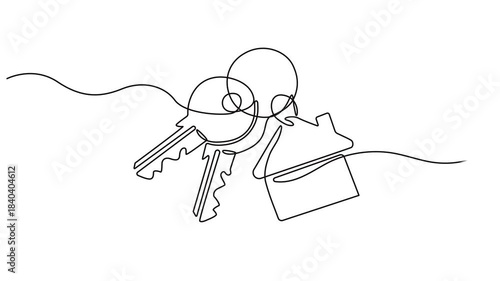 Animated self drawing of continuous line draw hand giving house keys to customer. Businessman in suit giving house key. Mortgage, credit or buying property concept. Full length single line animation