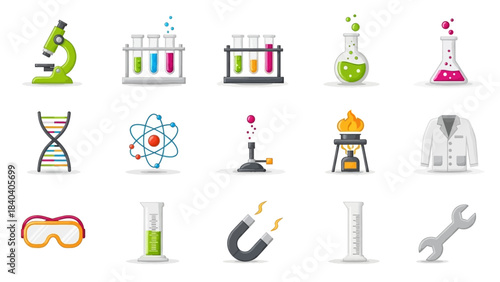 Science and Laboratory Equipment Icons - A Colorful Vector Illustration.