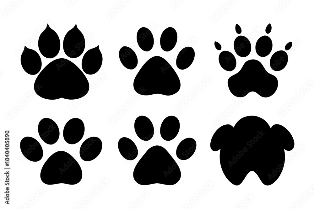 Fototapeta premium Different animal paw icon, animal paw silhouette art 
