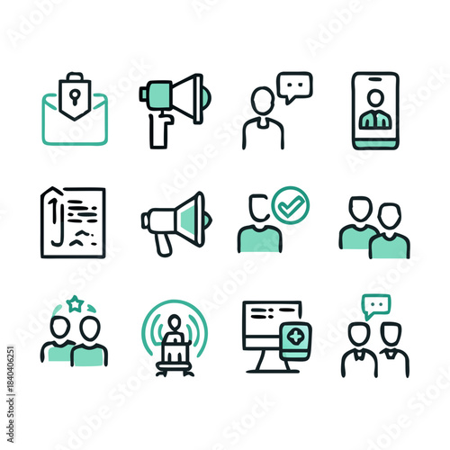 Editable Public Relation Icons – Clean Outline Vector Pack
