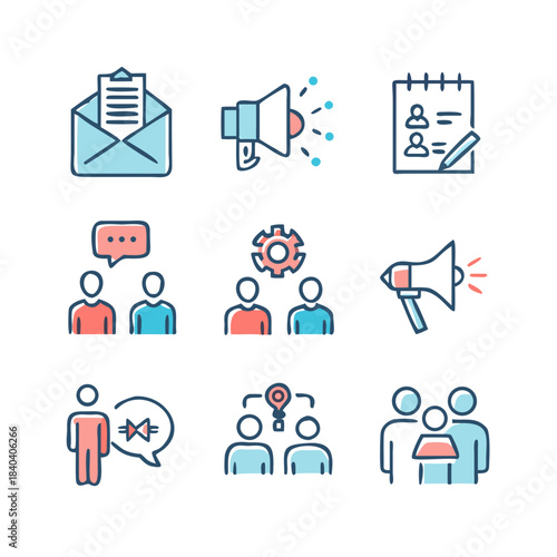 Editable Public Relation Icons – Clean Outline Vector Pack