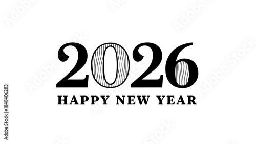 Celebrate the arrival of 2026 with this 'Happy New Year' graphic, a stylish and modern design perfect for seasonal greetings and festive announcements
