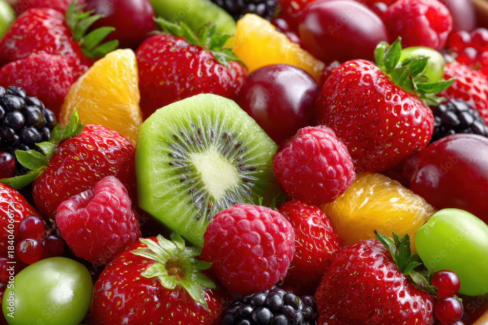 Fototapeta premium Close Up of Colorful Mixed Fresh Fruit Salad