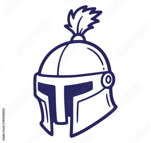Vector illustration of a classic roman helmet with feather plume in a clean blue outline