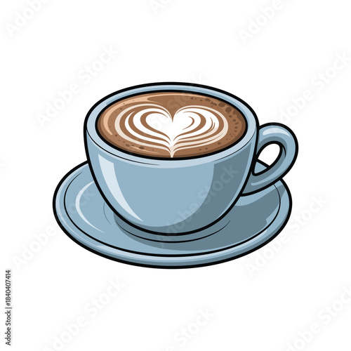 A steaming cup of coffee latte art sits on a saucer, awaiting that first delicious sip.