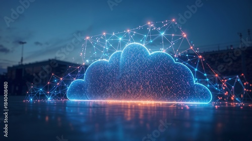 Quantum-Encrypted Cloud Interface – Holographic Data Streams in Dusk Glow (Long-Exposure Conceptual Photography)