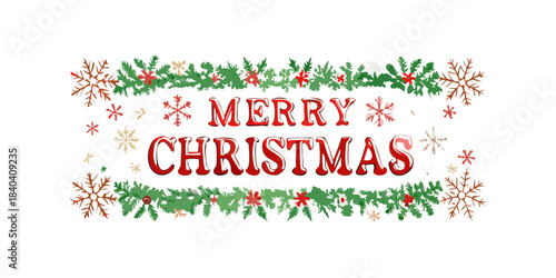 merry christmas greeting card with snowflake fir branches border .vector icon