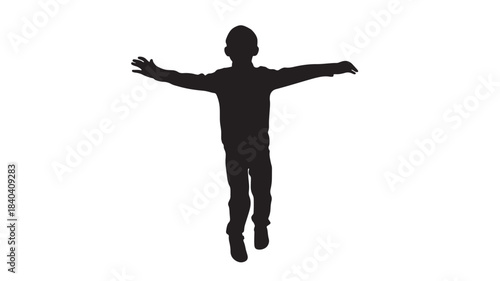 a black silhouette of a child with arms outstretched appearing joyful and free ideal for design projects on transparent background silhouette high quality professional detailed modern
