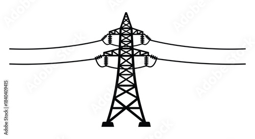 Black Silhouette of an Electrical Power Tower electricity