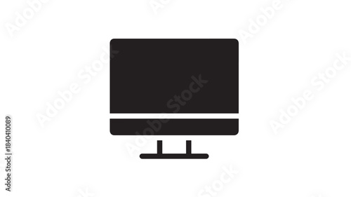 A minimalist black computer monitor icon showcasing a simple design with a flat screen and base on transparent background silhouette high quality professional detailed modern elegant