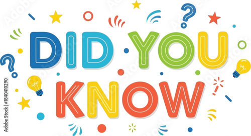 Colorful did you know text bubble with question marks and stars isolated on transparent background