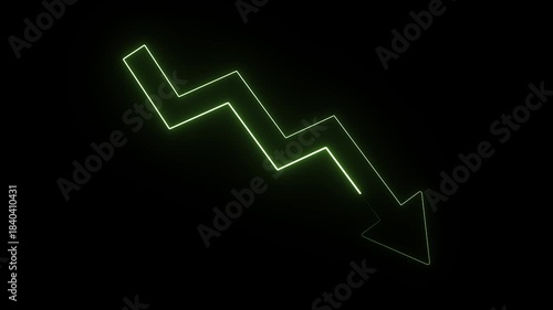 Neon Downward Arrow 4K Decline Trend Animation on Black Background