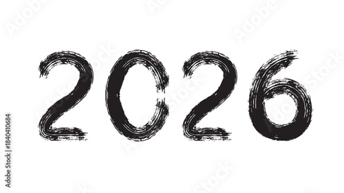 A striking visual representation of the year 2026 rendered in a bold textured brushstroke style silhouette on transparent background high quality professional detailed modern elegant stylish