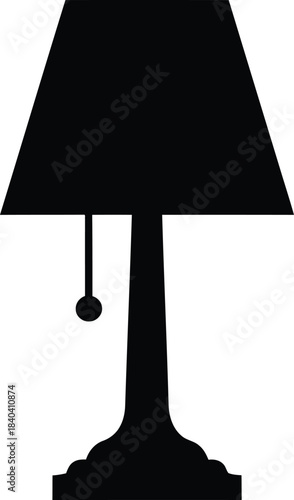 Elegant black silhouette of a classic table lamp with a pull chain perfect for design elements isolated on transparent background