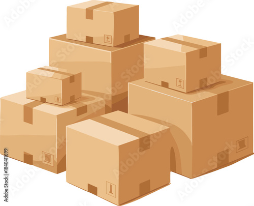 Cardboard boxes, moving packaging, shipping parcels, stacked boxes, delivery storage, cardboard stack, warehouse packaging, logistic containers, relocation supplies illustration