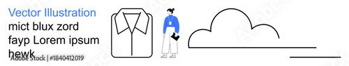 Clothing branding, individuality, weather, fashion, modern design, lifestyle. Minimalist elements clothing icon, figure with an item and a cloud. Clothing branding and fashion concept