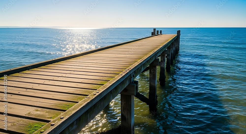 Fototapeta premium Pier into the Horizon - A Tranquil Coastal Escape.