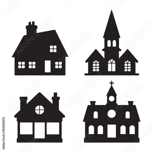 Traditional cottage house silhouette icon for rural village illustration