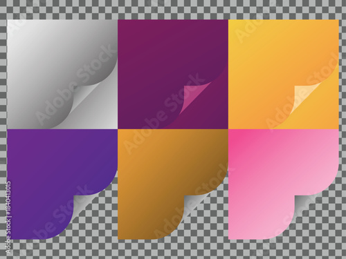 Six background color gradient square set with page curl corner