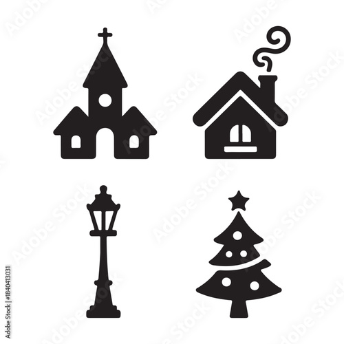 Country side family house silhouette icon for peaceful living concept