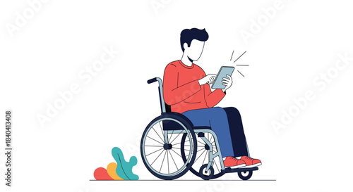 Person in a wheelchair actively using a digital tablet, representing accessibility, technology, and modern communication.