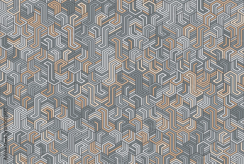Seamless isometric pattern with complex 3D maze lines
Abstract geometric background with interlocking hexagonal shapes