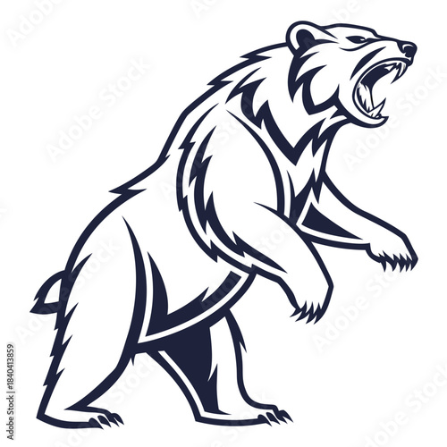 Aggressive bear roaring with mouth open and claws extended