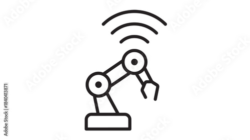 A minimalist line art depiction of a robotic arm emitting wireless signals ideal for tech visuals on transparent background silhouette high quality professional detailed modern elegant