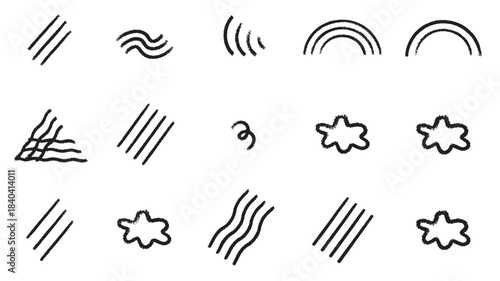 a collection of minimalistic line art icons representing weather patterns and abstract shapes on transparent background silhouette high quality professional detailed modern elegant stylish clean crisp