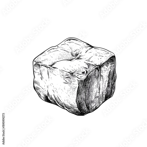 Hand-Drawn Sugar Cube Line Icon, Sketch Style, Transparent Background