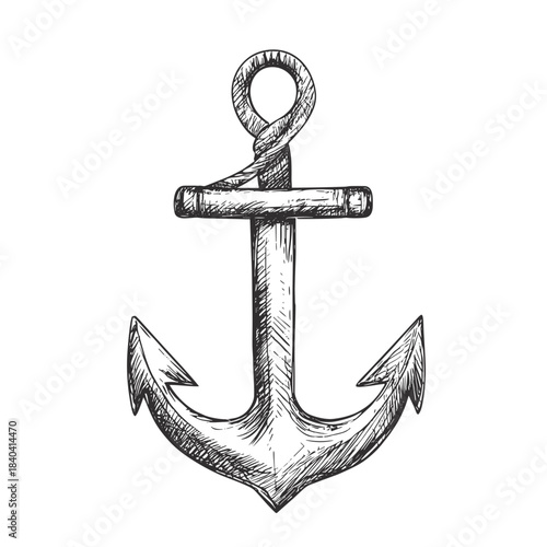 Hand-Drawn Anchor Sketch Icon, Nautical Line Symbol, Transparent Background