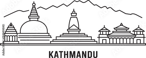 Kathmandu nepal skyline black linear silhouette and editable stroke line vector illustration city