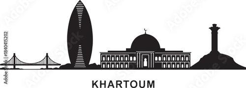 Khartoum sudan skyline silhouette black and white vector city landscape panorama with landmarks