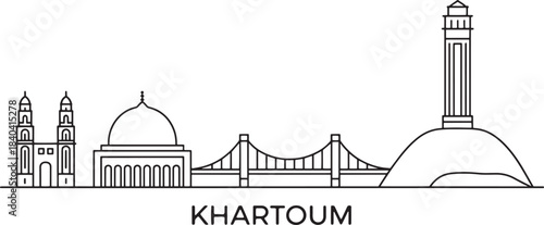 Khartoum sudan vector skyline line background cityscape panorama illustration with bridge