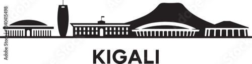 Kigali rwanda skyline black silhouette with famous buildings cityscape and mountain on background