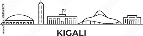 Kigali rwanda vector skyline line background cityscape panorama illustration with tower