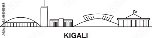 Kigali rwanda vector skyline line background cityscape panorama illustration with dome