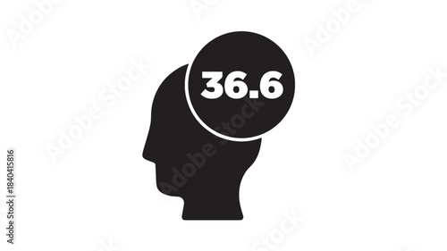 a striking black silhouette of a human head with a temperature reading of thirty six point six degrees on transparent background high quality professional detailed modern