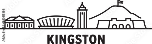 Kingston jamaica city skyline line art drawing featuring famous landmarks vector illustration outline graphic