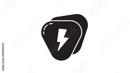 A striking black guitar pick design featuring a bold lightning bolt graphic perfect for music themes on transparent background silhouette high quality professional detailed modern elegant